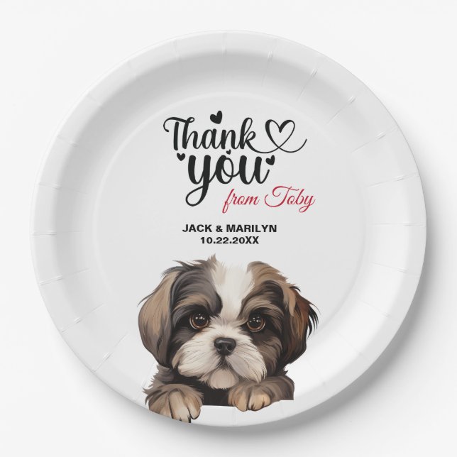 Shih Tzu Wedding Thank You Paper Plate (Front)