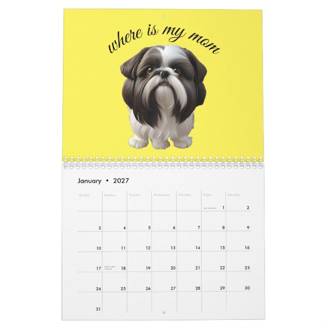 Shih Tzu - Where Is My Mum Calendar (Jan 2027)