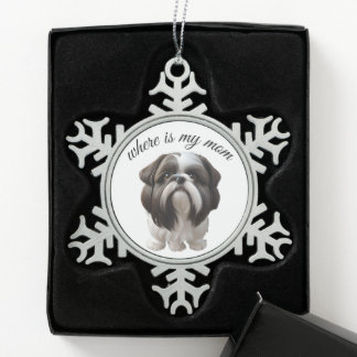 Shih Tzu - Where Is My Mum Snowflake Pewter Christmas Ornament