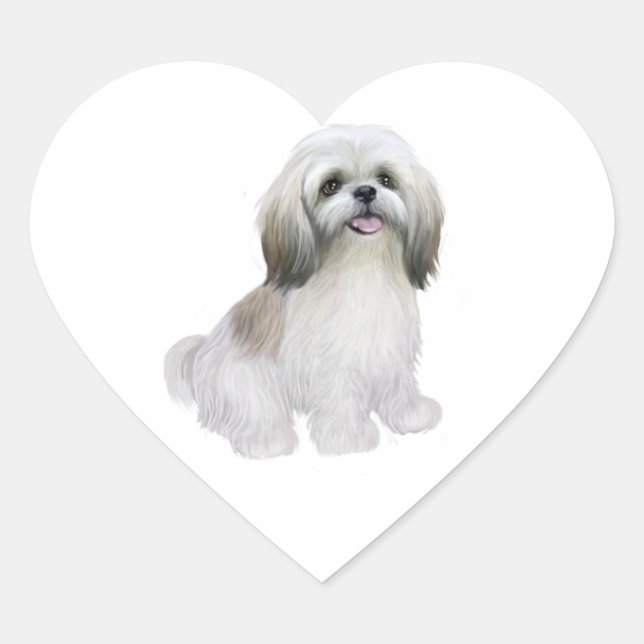 Shih Tzu - White with grey-tan Heart Sticker (Front)