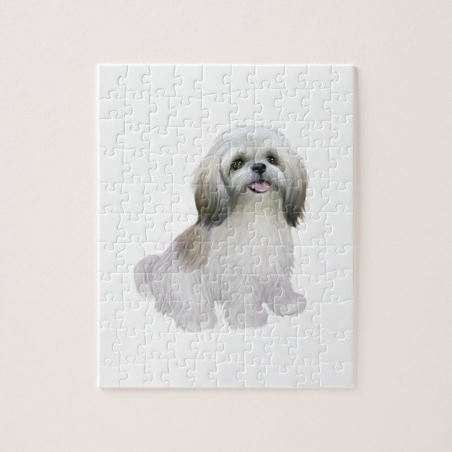 Shih Tzu - White with grey-tan Jigsaw Puzzle (Vertical)