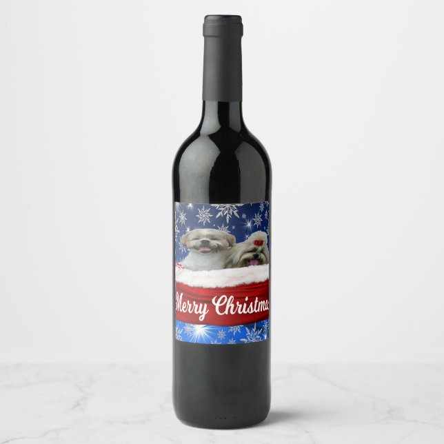 Shih tzu Wine Bottle, Christmas Label (Front)