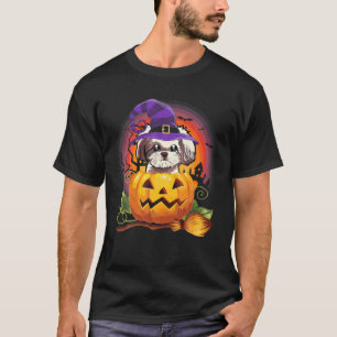 Shih Tzu Witch Pumpkin Halloween Dog Lover Costume T-Shirt