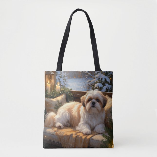 Shih Tzu with Christmas Lights Holiday  Tote Bag (Front)