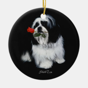 Shih Tzu With Rose Ceramic Tree Decoration