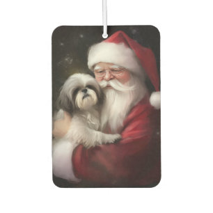 Shih Tzu With Santa Claus Festive Christmas Car Air Freshener