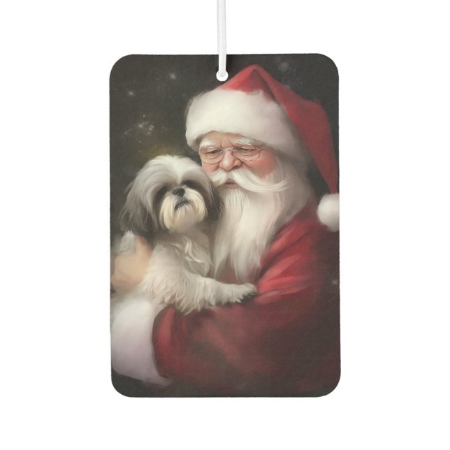Shih Tzu With Santa Claus Festive Christmas  Car Air Freshener (Front)