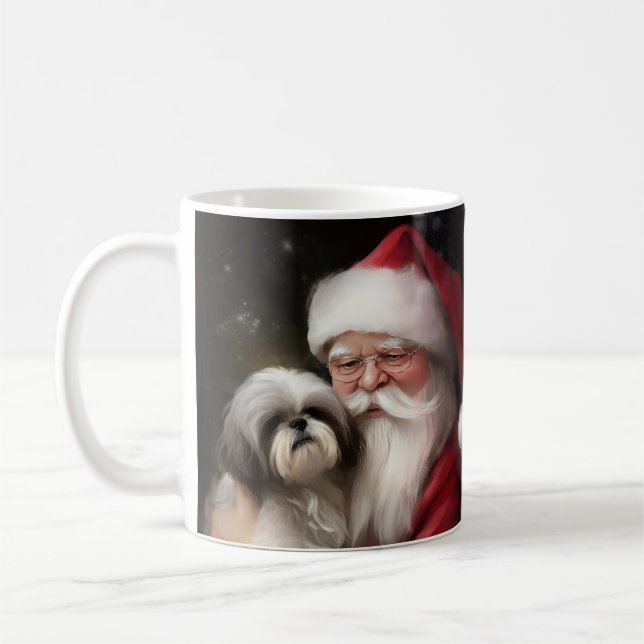 Shih Tzu With Santa Claus Festive Christmas  Coffee Mug (Left)