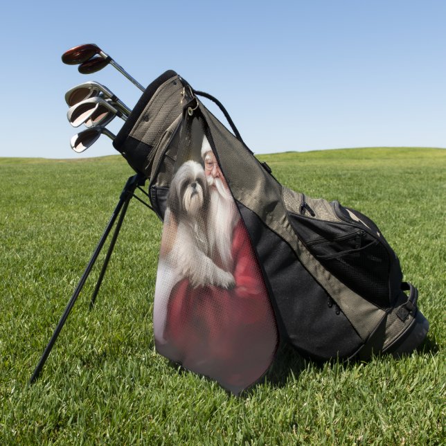 Shih Tzu With Santa Claus Festive Christmas  Golf Towel (Green)