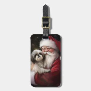 Shih Tzu With Santa Claus Festive Christmas  Luggage Tag