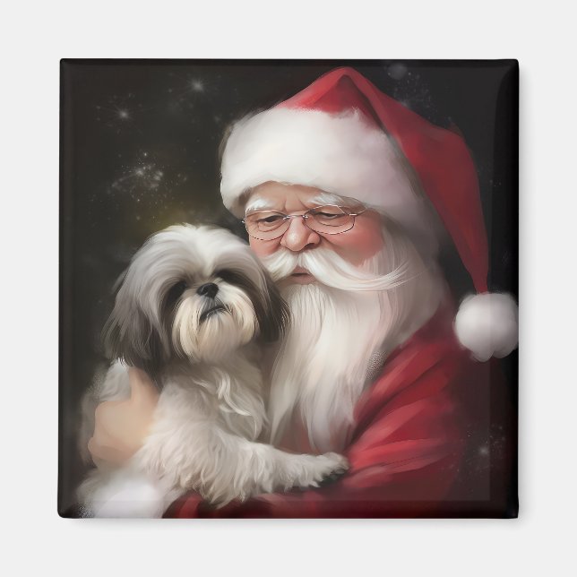 Shih Tzu With Santa Claus Festive Christmas  Magnet (Front)