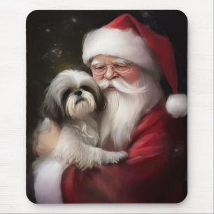 Shih Tzu With Santa Claus Festive Christmas  Mouse Mat