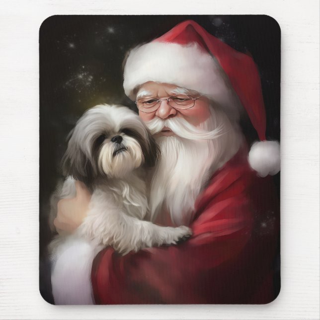 Shih Tzu With Santa Claus Festive Christmas  Mouse Mat (Front)