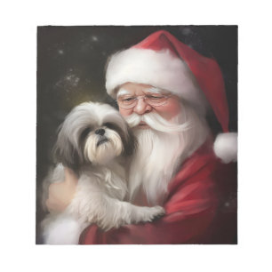 Shih Tzu With Santa Claus Festive Christmas Notepad