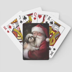 Shih Tzu With Santa Claus Festive Christmas  Playing Cards