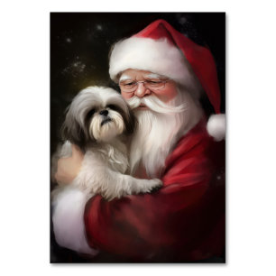 Shih Tzu With Santa Claus Festive Christmas Table Number