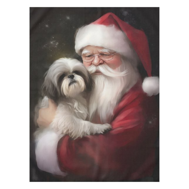 Shih Tzu With Santa Claus Festive Christmas  Tablecloth (Front)