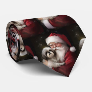 Shih Tzu With Santa Claus Festive Christmas  Tie
