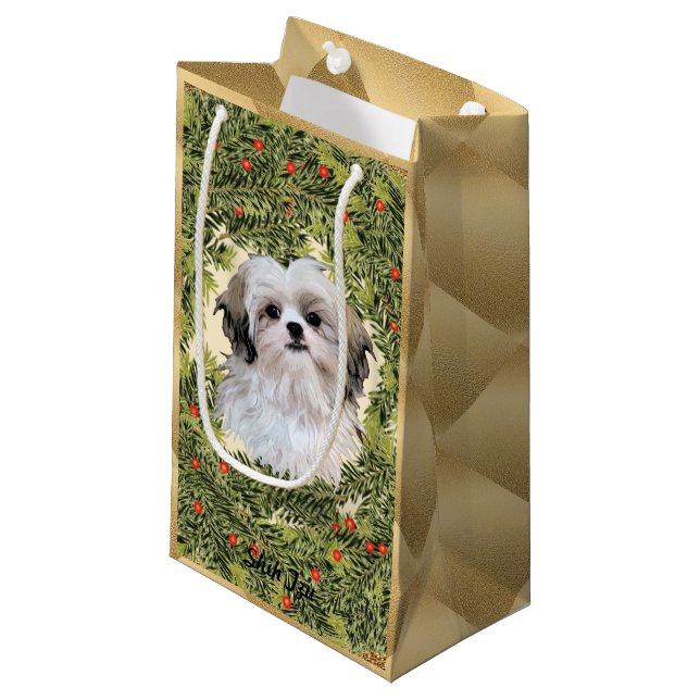Shih Tzu Wreath Small Gift Bag (Front Angled)