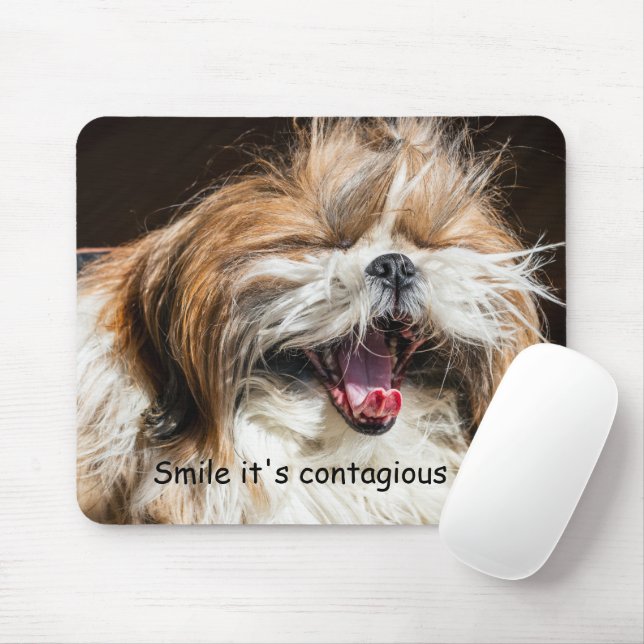 Shih tzu yawning laughing funny cute smile text mouse mat (With Mouse)