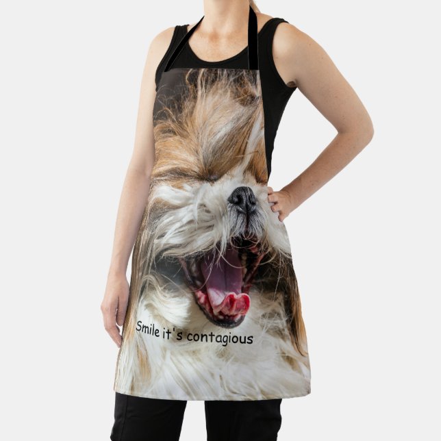 Shih tzu yawning laughing smile text customise apron (Insitu)