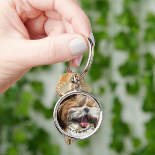 Shih tzu yawning laughing smile text customise key ring