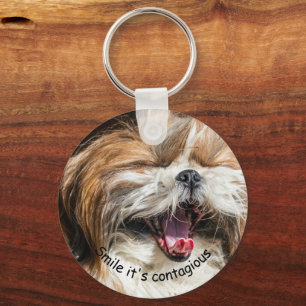 Shih tzu yawning laughing smile text customise key ring