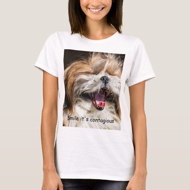 Shih tzu yawning laughing smile text customise T-Shirt (Front)