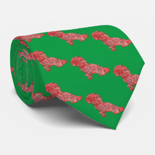 Shihpoo Christmas Dog Silhouette Green Neck Tie