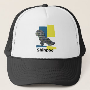 Shihpoo Dog Silhouette Cute Tricolour Grid Trucker Hat