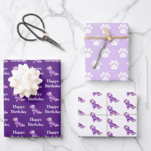 Shihpoo Dog Silhouette Purple Happy Birthday Wrapping Paper Sheet