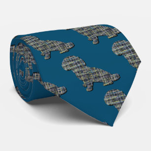 Shihpoo Dog Silhouette Yellow & Black Grid Blue Tie