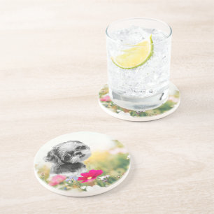 ShihTzu Girl with Flowers Sandstone Coaster