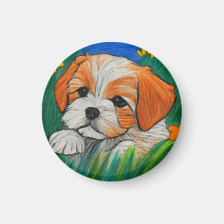 Shihtzu puppy crayon art look magnet