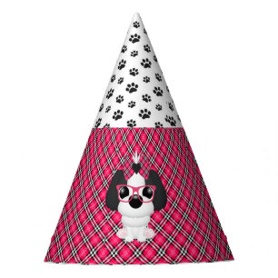 Shihtzu Puppy Dogs a Nerd Pink Birthday Party Hats