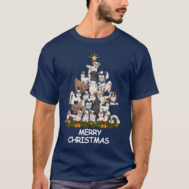 Shihzu Christmasree Merry Christmas boy T-Shirt (Front)