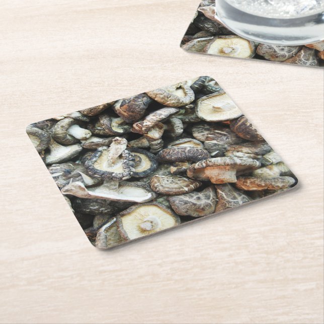 Shiitake Mushrooms Square Paper Coaster (Angled)