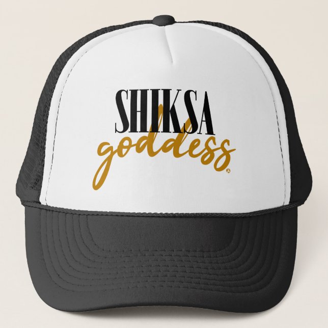 Shiksa Goddess Funny Jewish 90s Script Slogan Trucker Hat (Front)