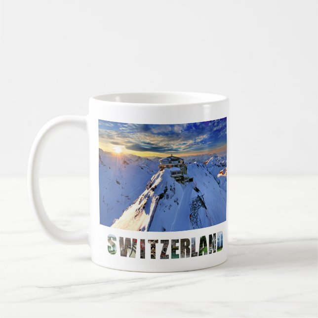 Shilthorn Mountain Swiss Alps Switzerland Sunrise Coffee Mug (Left)