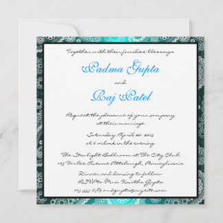 Shimmer Aqua and White Paisley Wedding Invitation