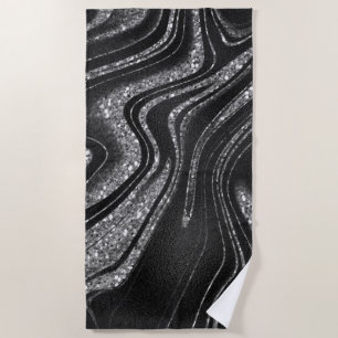 Shimmer Black Silver Glitter  Beach Towel