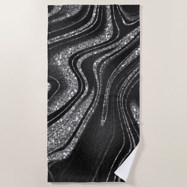 Shimmer Black Silver Glitter  Beach Towel (Front)