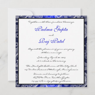 Shimmer Blue and White Paisley Wedding Invitation