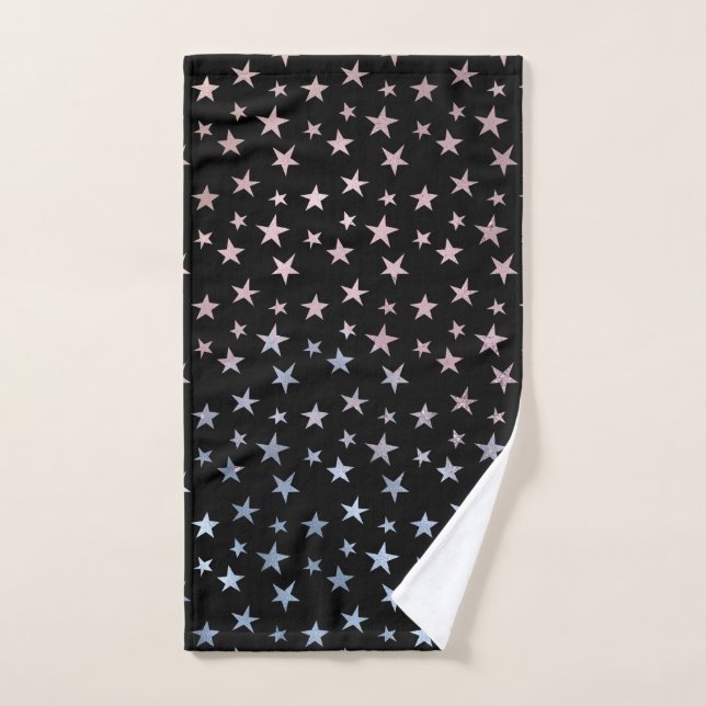 Shimmer Dreams Stars Pink, Blue Ombre on Black Hand Towel (Hand Towel)