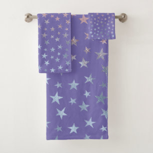 Shimmer Dreams Stars Purple, Pink, and Blue Bath Towel Set