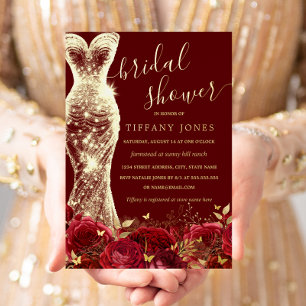 Shimmer Dress Red Gold Floral Rose Bridal Shower