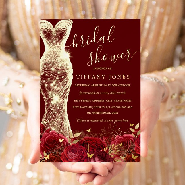 Shimmer Dress Red Gold Floral Rose Bridal Shower  (Creator Uploaded)
