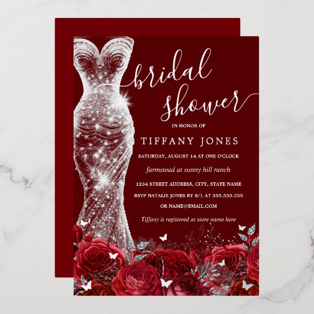 Shimmer Dress Red Silver Rose Bridal Shower  (Front/Back)