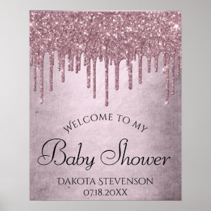 Shimmer Drip Baby Shower Dusty Rose Pink Icing Poster