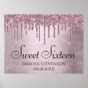 Shimmer Drip Sweet 16 Party   Pink Icing Script Poster